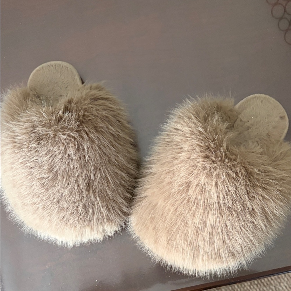 Plush Faux Fur Slide Slippers for Women — Taupe